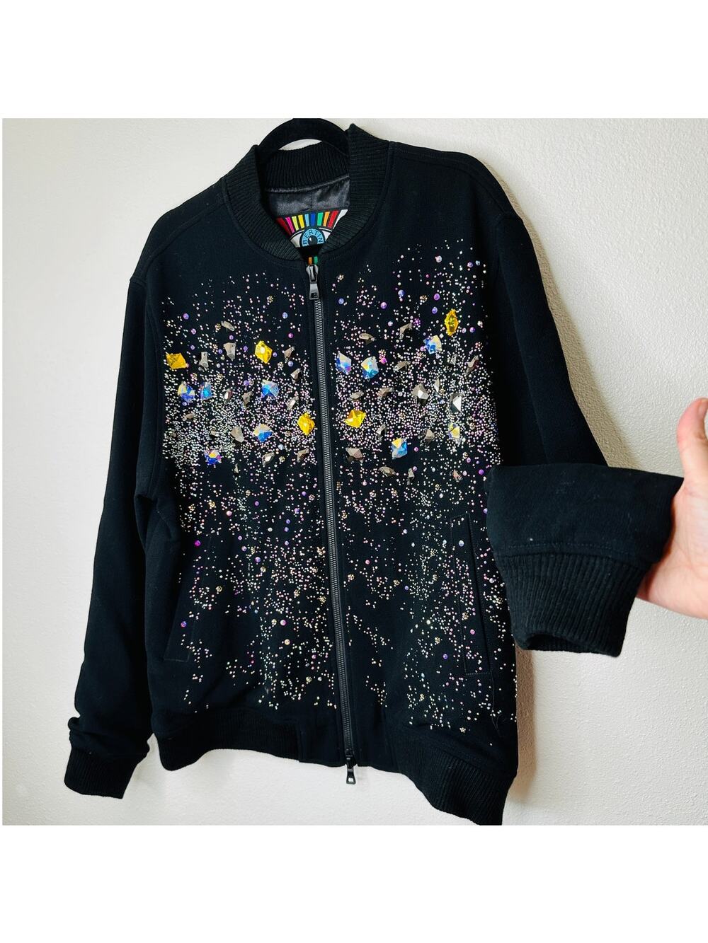 Libertine Black Rhinestone Multicolor Encrusted Zip Jacket XL